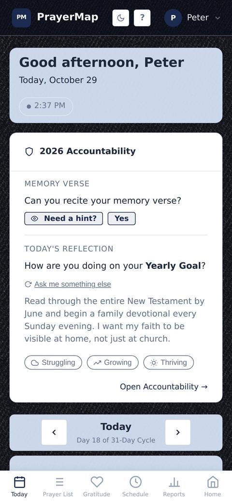 The accountability card on Today, on a phone