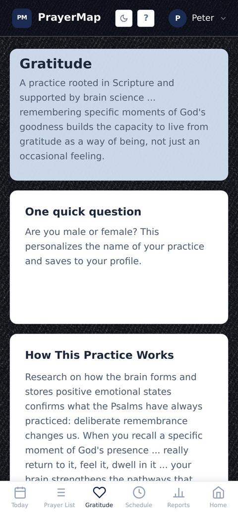 The Gratitude practice on a phone